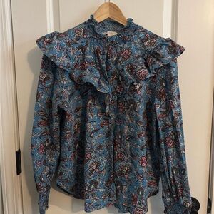 LOFT Multicolor Paisley Ruffle Blouse